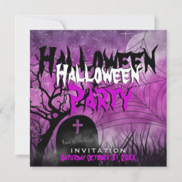 Halloween Moon+Spider Web Rosa+Schwarze Einladung