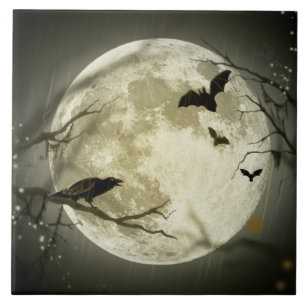 Halloween Moon Spooky Crows Fliese