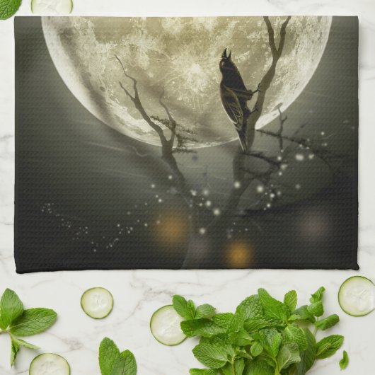 Halloween Moon Spooky Crows Geschirrtuch (Gefaltet)