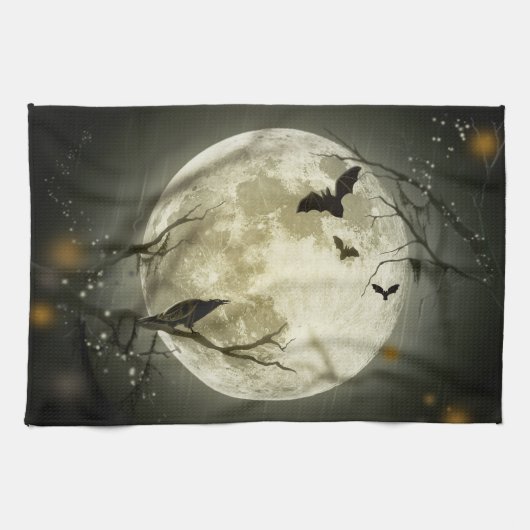 Halloween Moon Spooky Crows Geschirrtuch (Horizontal)