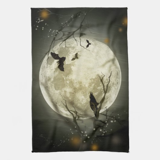 Halloween Moon Spooky Crows Geschirrtuch (Vertikal)