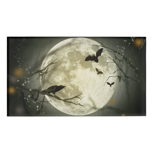 Halloween Moon Spooky Crows Namenschild (Vorderseite)