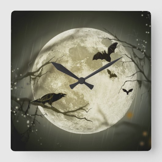 Halloween Moon Spooky Crows Quadratische Wanduhr (Vorderseite)