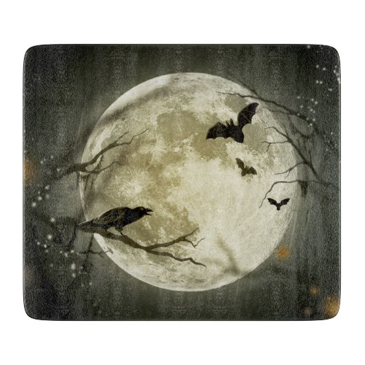 Halloween Moon Spooky Crows Schneidebrett (Vorderseite)