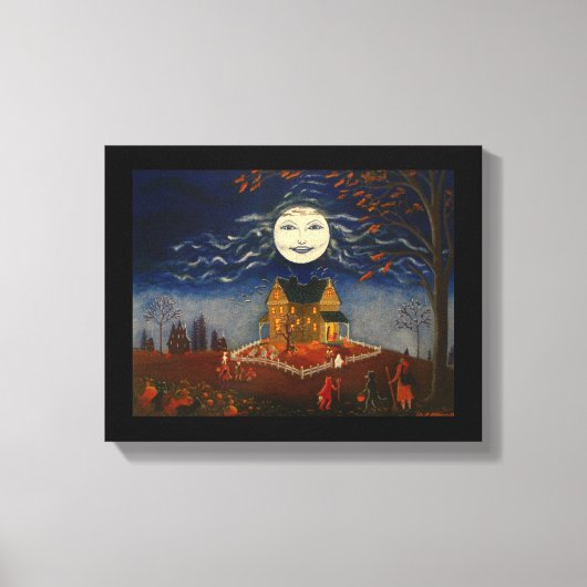 Halloween Moon Trick oder Treat Devil Black Cat Leinwanddruck (Vorderseite)