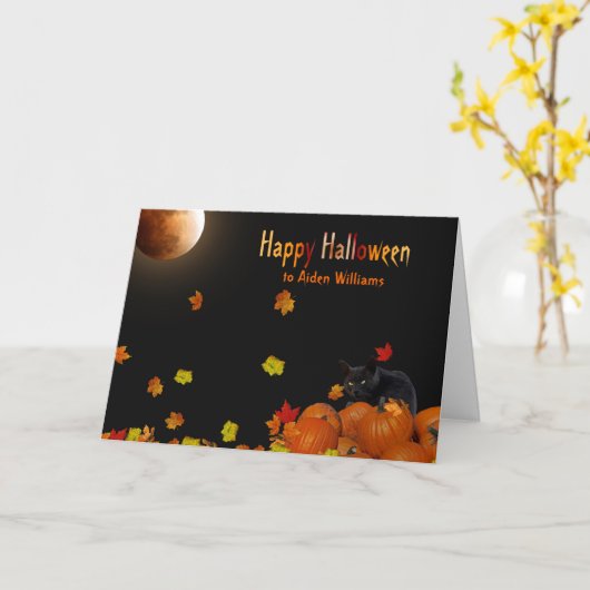 Halloween Moon und Cat Karte (Gelbe Blume)