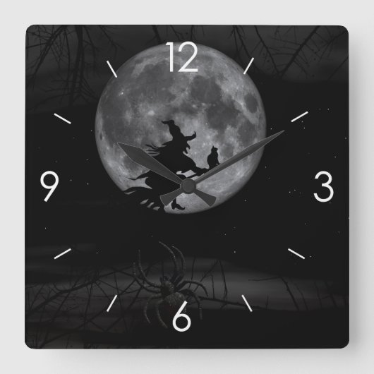 Halloween Moonlight Haunted House Square Wall Cloc Quadratische Wanduhr (Vorderseite)