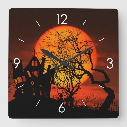 Halloween Moonlight Spuk House Quadratische Wanduhr (Vorderseite)