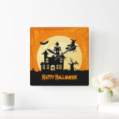 Halloween Moonlight Spuk House Quadratische Wanduhr (Zuhause)