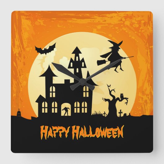 Halloween Moonlight Spuk House Quadratische Wanduhr (Vorderseite)