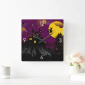 Halloween Moonlight Spuk House Quadratische Wanduhr (Zuhause)