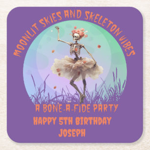 Halloween Moonlit Skies and Skeleton Vibes Rechteckiger Pappuntersetzer