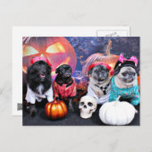 Halloween - Mops - Bruno Pearl Bear Ms Wiggens Postkarte (Vorne/Hinten)