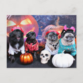 Halloween - Mops - Bruno Pearl Bear Ms Wiggens Postkarte (Vorderseite)