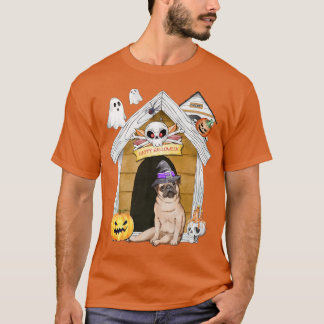 Halloween Mops Dog Hexe Spuk Haus T-Shirt