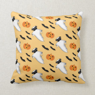 Halloween Mops Ghost Niedlich Pumpkin Bats Gelb Kissen