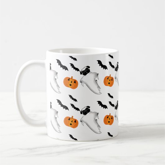 Halloween Mops Ghost Niedlich Pumpkin und Flederma Kaffeetasse (Links)