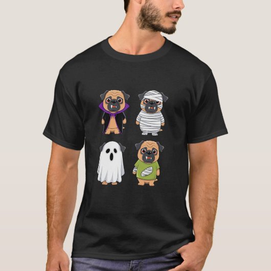 Halloween Mops Ghost Vampire Mummy Trick oder Tret T-Shirt (Vorderseite)