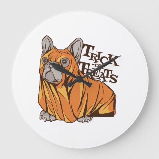 Halloween-Mops Große Wanduhr (Vorderseite)