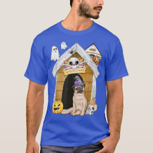 Halloween Mops Hund Hexe Spuk House T - Shirt