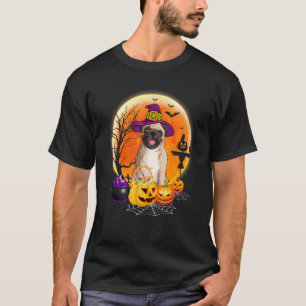 Halloween-Mops-Hund-Mond mit Kürbis Frauen Kinder T-Shirt