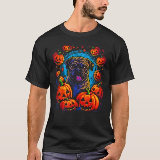 Halloween-Mops-Hund T-Shirt (Vorderseite)