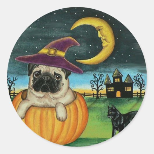 Halloween-Mops-Hundeschleber Runder Aufkleber (Vorderseite)