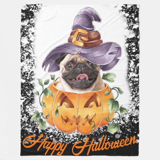 Halloween Mops in Jackolantern glückliches Hallowe Fleecedecke (Vorderseite)
