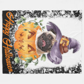 Halloween Mops in Jackolantern glückliches Hallowe Fleecedecke (Vorderseite (Horizontal))
