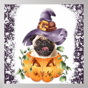 Halloween-Mops in Jackolantern-Poster Poster