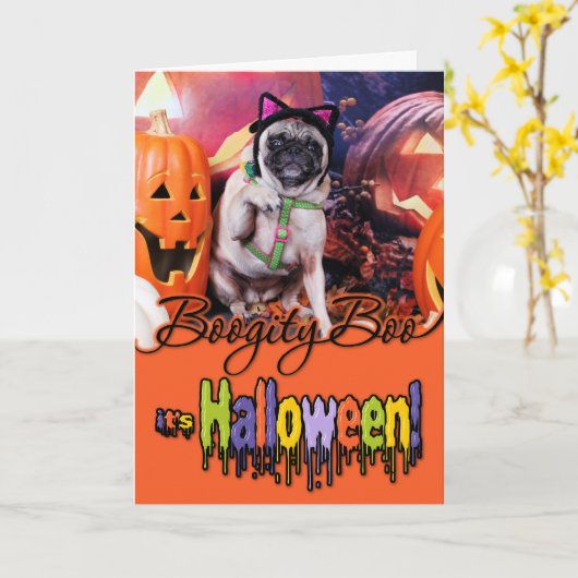Halloween - Mops - Lily Lou Karte (Gelbe Blume)