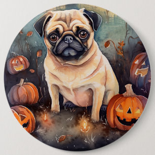 Halloween-Mops mit Pumpkins Beängstigend Button