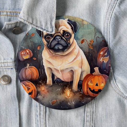 Halloween-Mops mit Pumpkins Beängstigend Button (Beispiel)