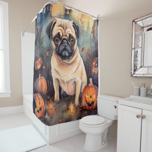 Halloween-Mops mit Pumpkins Beängstigend Duschvorhang (Beispiel)