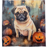 Halloween-Mops mit Pumpkins Beängstigend Duschvorhang (Vorderseite)