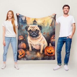 Halloween-Mops mit Pumpkins Beängstigend Fleecedecke