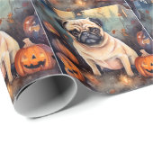 Halloween-Mops mit Pumpkins Beängstigend Geschenkpapier (Rolleneckpunkt)