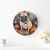 Halloween-Mops mit Pumpkins Beängstigend Große Wanduhr (Zuhause)