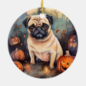 Halloween-Mops mit Pumpkins Beängstigend Keramik Ornament (Hinten)