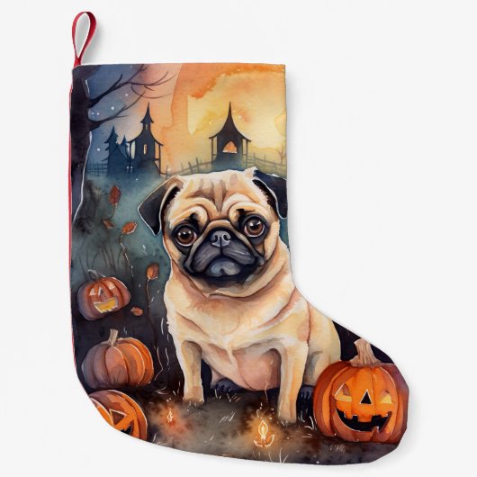 Halloween-Mops mit Pumpkins Beängstigend Kleiner Weihnachtsstrumpf (Vorderseite)