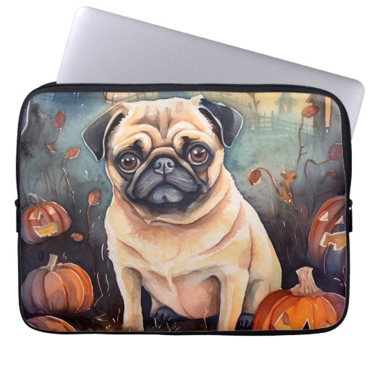 Halloween-Mops mit Pumpkins Beängstigend Laptopschutzhülle (Vorderseite)