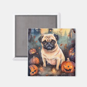 Halloween-Mops mit Pumpkins Beängstigend Magnet (Vorderseite/Rückseite)