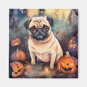 Halloween-Mops mit Pumpkins Beängstigend Magnet