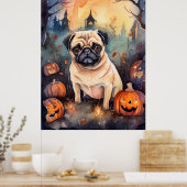 Halloween-Mops mit Pumpkins Beängstigend Poster (Küche)