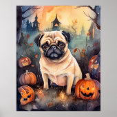 Halloween-Mops mit Pumpkins Beängstigend Poster (Vorne)