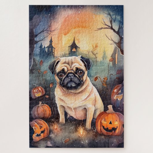 Halloween-Mops mit Pumpkins Beängstigend Puzzle (Vertikal)