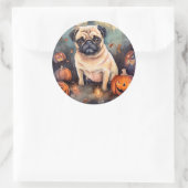 Halloween-Mops mit Pumpkins Beängstigend Runder Aufkleber (Tasche)