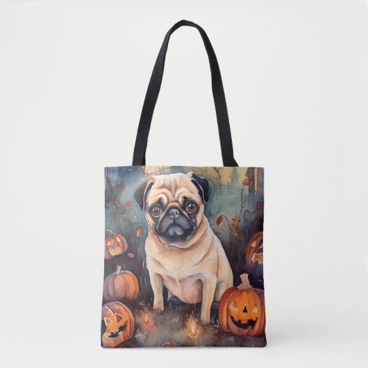 Halloween-Mops mit Pumpkins Beängstigend Tasche (Vorderseite)