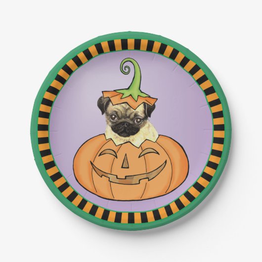Halloween-Mops Pappteller (Vorderseite)