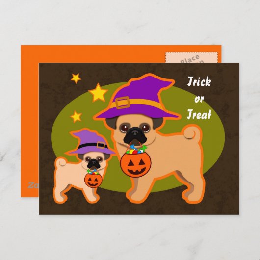 Halloween-Mops Postkarte (Vorne/Hinten)
